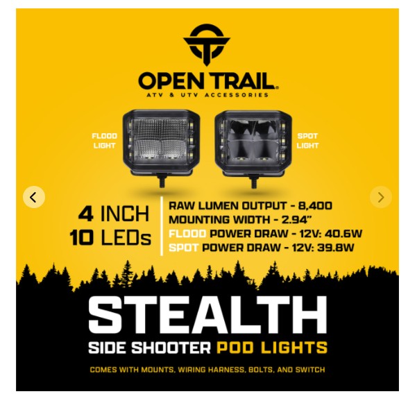 Open Trail Stealth Side Shooter LED Pods Kit - Spot 4x10W Osram 12-9022
