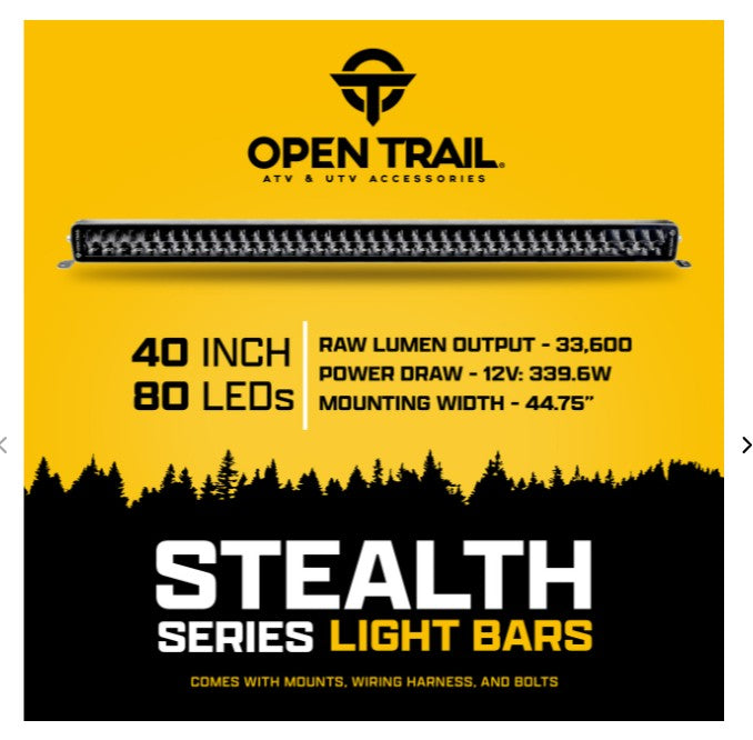 Open Trail Stealth LED light bar 12-9067 featuring a blacked-out bezeless aluminum housing and high-intensity Osram LEDs.