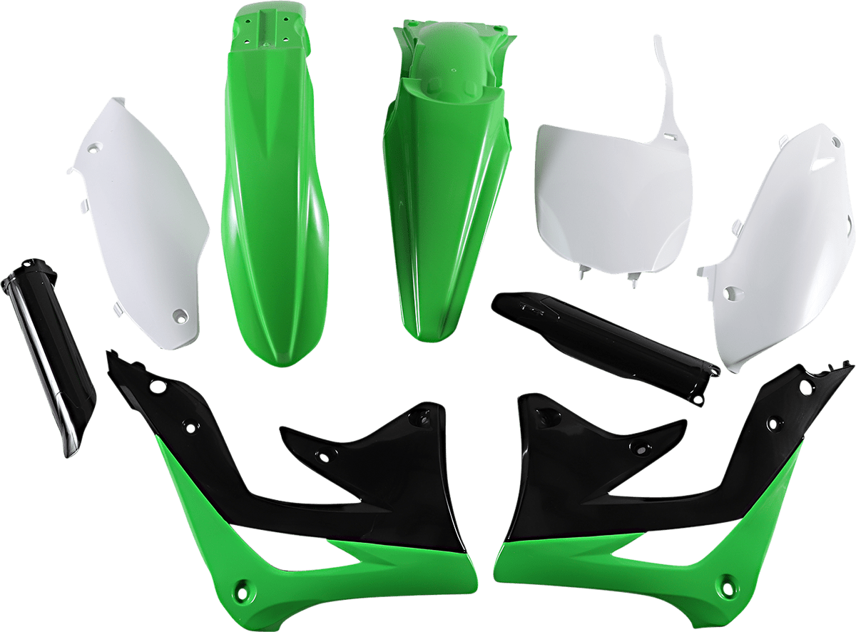 Acerbis 2250453593 Full Replacement Plastic Kit in Kawasaki Green, Black, and White for 2012 Kawasaki KX450F.