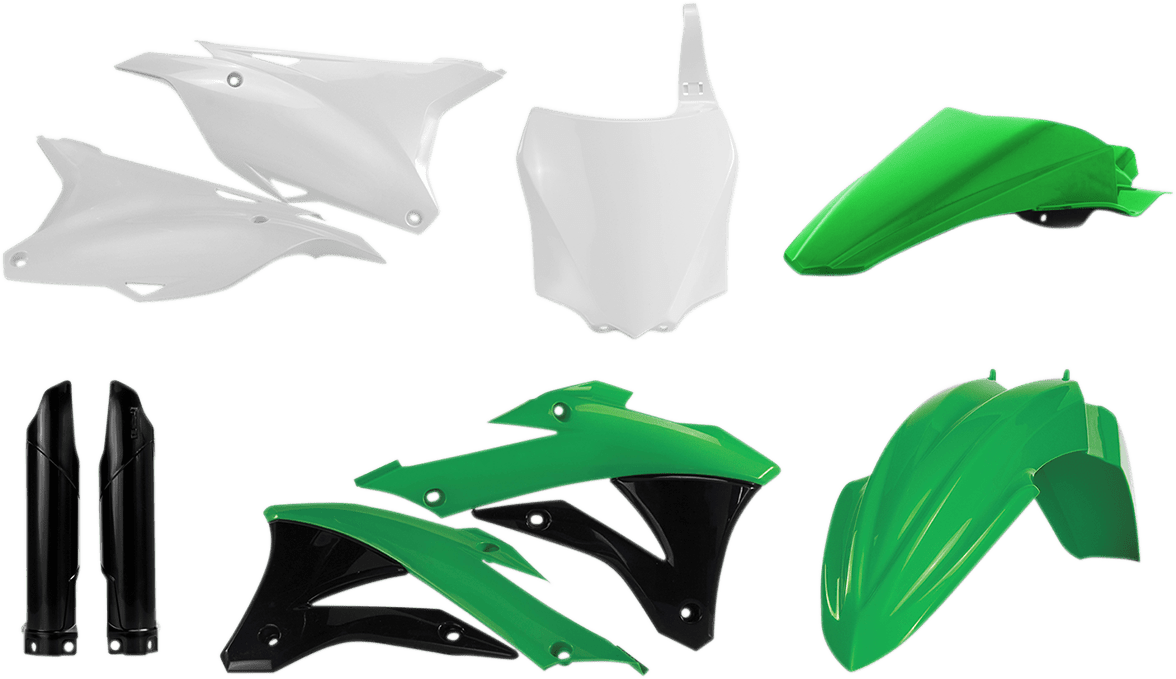Acerbis 2374115135 Full Replacement Plastic Kit in Green, White, and Black for 2014-2021 Kawasaki KX85 and KX100 motorcycles