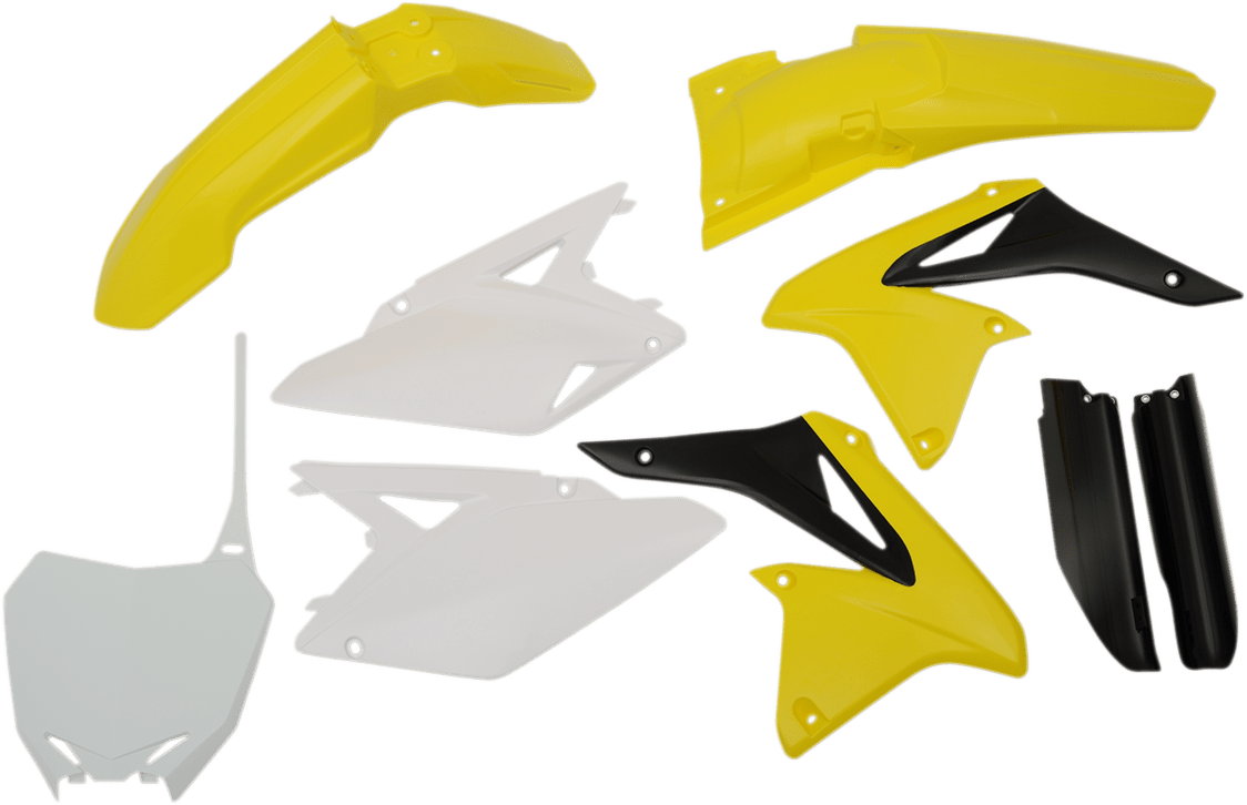 Acerbis 2198035909 Full Body Replacement Plastic Kit in Yellow, White, and Black for 2010-2018 Suzuki RMZ250 motorcycles
