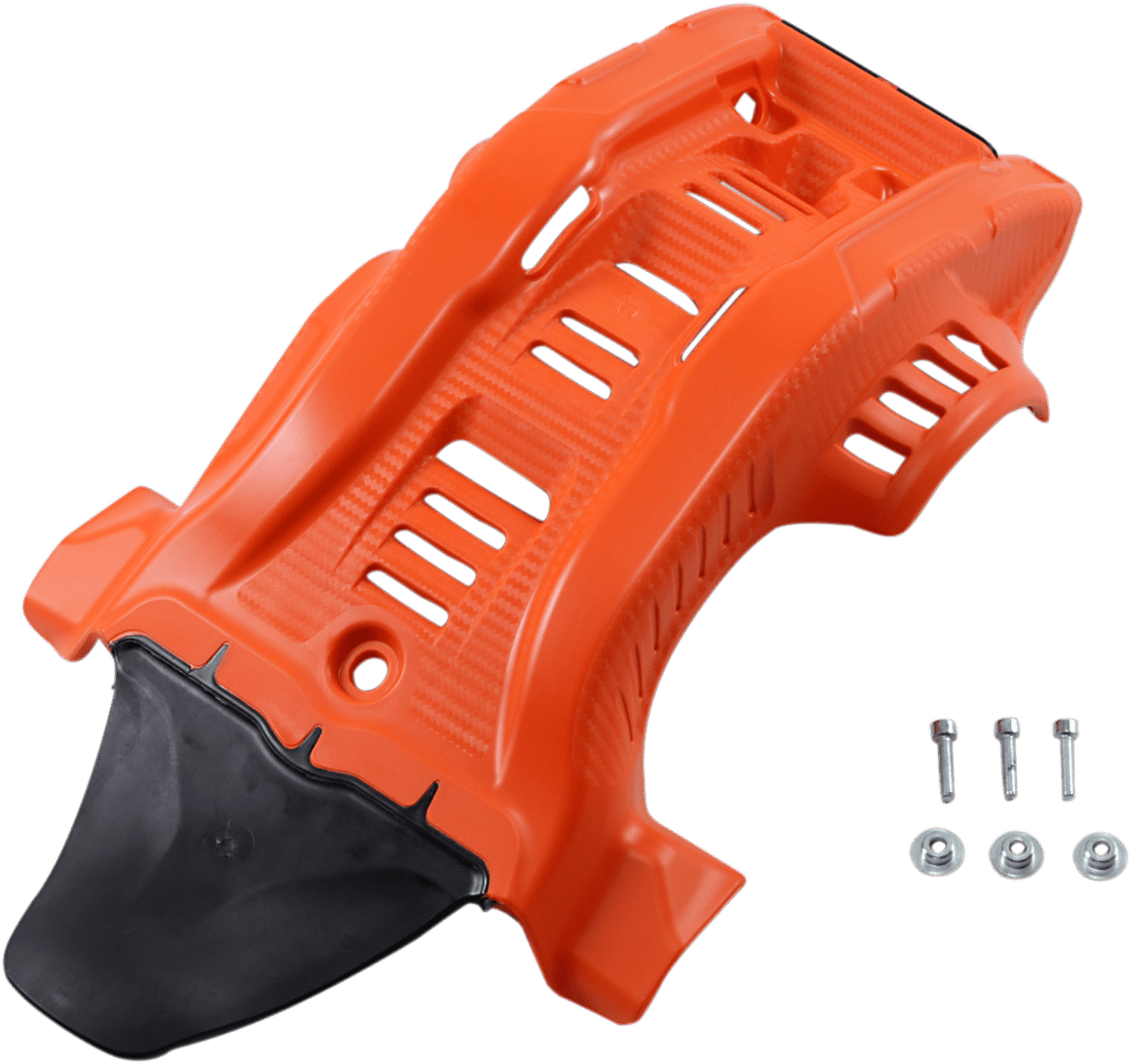 Acerbis 2736365225 '16 OEM orange and black skid plate with linkage guard for KTM, Husqvarna, and Gas Gas 2-stroke motorcycles.