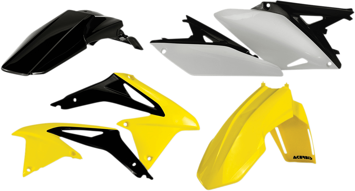 Acerbis 2171903914 Standard Body Replacement Plastic Kit in Yellow, Black, and White for 2010-2018 Suzuki RMZ250 motorcycles