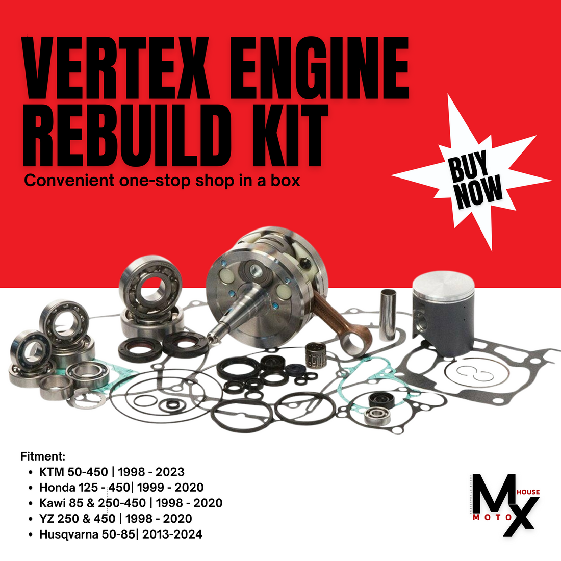 Ready to bring your Dirt Bike back to life? Vertex Complete Engine Rebuild Kit