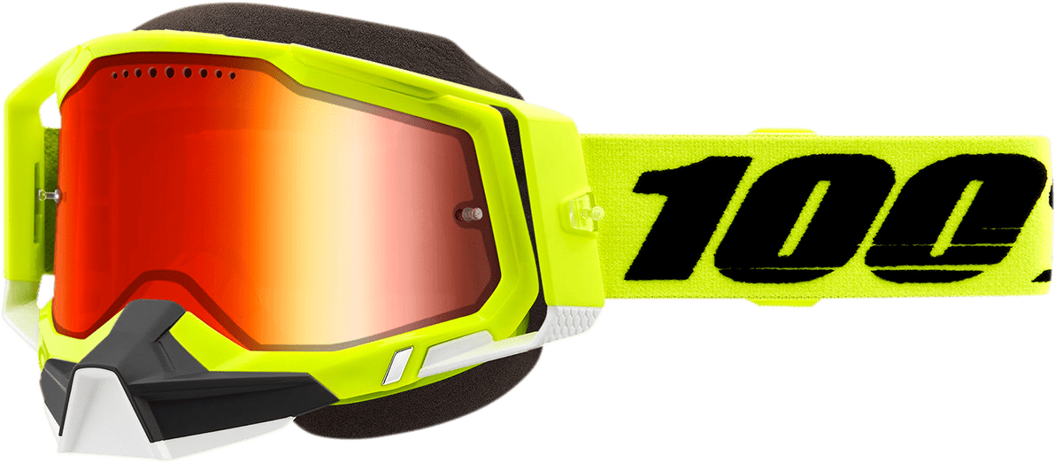 100% Racecraft 2 Snow Goggles - Fluo Yellow - Red Mirror (Part No: 50012 - 00004) - Moto - House MX