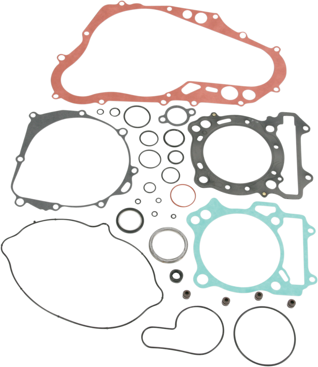 MOOSE OFFROAD 0934 0143 Complete Motor Gasket Kit showing a Stamped High Tech Engine and Transmission Case Rebuild Set with Valve Stem Seals for Suzuki DRZ400 and Kawasaki KLX400 Motorcycles - Moto House MX