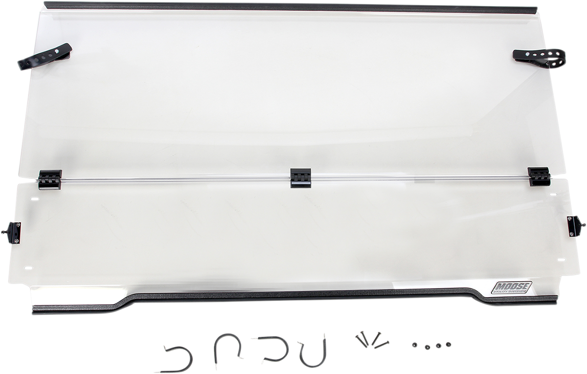MOOSE OFFROAD 2317-0184 Clear Heavy Duty 4.5mm Thick Polycarbonate Centrally Hinged Tool Less Full Folding Windshield with Stainless Rubber Coated Straps for Kawasaki KAF620 Mule 4010 4x4 UTV Side by Sides - Moto-House MX