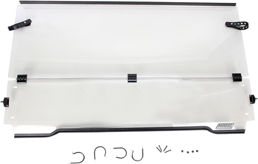 MOOSE OFFROAD 2317-0184 Clear Heavy Duty 4.5mm Thick Polycarbonate Centrally Hinged Tool Less Full Folding Windshield with Stainless Rubber Coated Straps for Kawasaki KAF620 Mule 4010 4x4 UTV Side by Sides - Moto-House MX