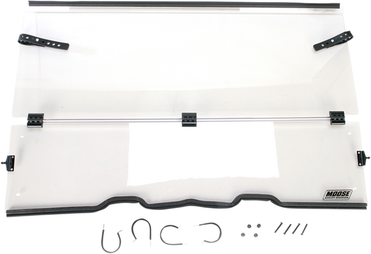 MOOSE OFFROAD 2317-0189 Clear Heavy Duty 4.5mm Thick Polycarbonate Centrally Hinged Tool Less Full Folding Windshield with Stainless Rubber Coated Straps for Polaris Ranger Mid Size 400 500 570 800 EFI 4x4 UTV Side by Sides - Moto-House MX