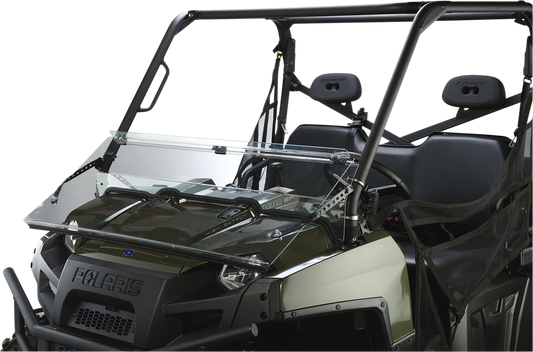 MOOSE OFFROAD 2317-0188 Clear Heavy Duty 4.5mm Thick Polycarbonate Centrally Hinged Tool Less Full Folding Windshield with Stainless Rubber Coated Straps for Polaris Ranger 570 800 Crew Diesel XP 700 UTV Side by Sides - Moto-House MX