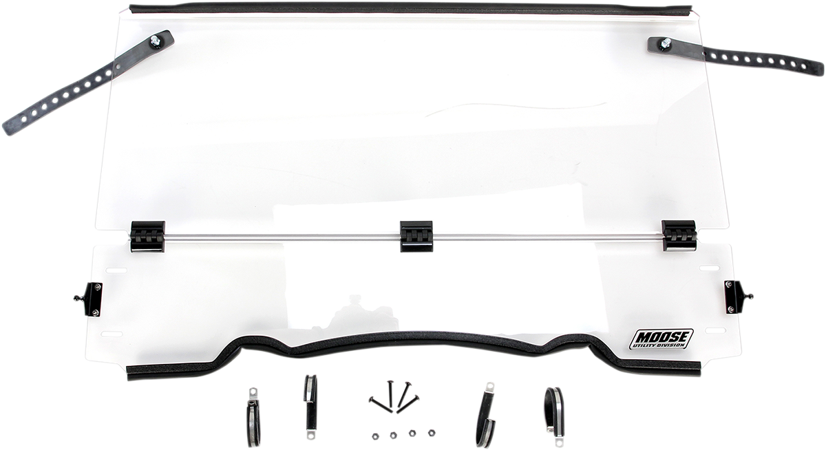 MOOSE OFFROAD 2317-0303 Clear Heavy Duty 4.5mm Thick Polycarbonate Centrally Hinged Tool Less Full Folding Windshield with Stainless Rubber Coated Straps for Polaris RZR XP 1000 S 900 S 1000 EPS 4x4 Sport UTV Side by Sides - Moto-House MX
