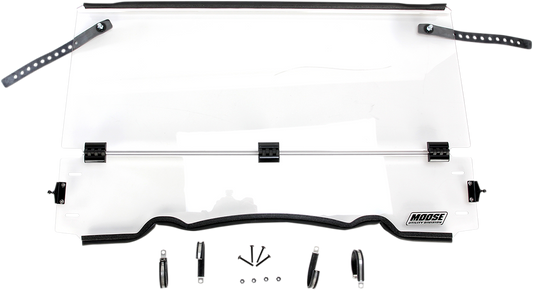 MOOSE OFFROAD 2317-0303 Clear Heavy Duty 4.5mm Thick Polycarbonate Centrally Hinged Tool Less Full Folding Windshield with Stainless Rubber Coated Straps for Polaris RZR XP 1000 S 900 S 1000 EPS 4x4 Sport UTV Side by Sides - Moto-House MX