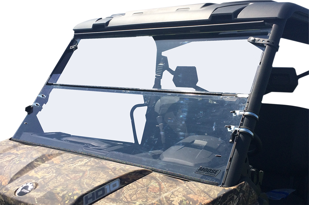 MOOSE OFFROAD 2317-0360 Clear Heavy Duty 4.5mm Thick Polycarbonate Centrally Hinged Tool Less Full Folding Windshield with Stainless Rubber Coated Straps for Can Am Defender 1000 HD10 HD8 MAX DPS XT 4x4 UTV Side by Sides - Moto-House MX