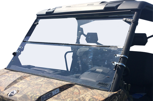 MOOSE OFFROAD 2317-0360 Clear Heavy Duty 4.5mm Thick Polycarbonate Centrally Hinged Tool Less Full Folding Windshield with Stainless Rubber Coated Straps for Can Am Defender 1000 HD10 HD8 MAX DPS XT 4x4 UTV Side by Sides - Moto-House MX