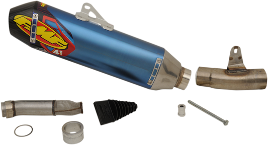 FMF 041546 Factory 4.1 RCT Lightweight Anodized Blue Titanium Oval Canister Slip On Performance Exhaust Muffler with Carbon Fiber Euro End Cap for Honda TRX450R Sport ATVs - Moto-House MX
