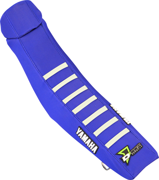 D'cor Visuals 0821-3481 Ribbed Motocross Seat Cover Blue White Fitment for 2022-2026 Yamaha YZ85 YZ85LW Small Wheel Large Wheel - Moto-House MX