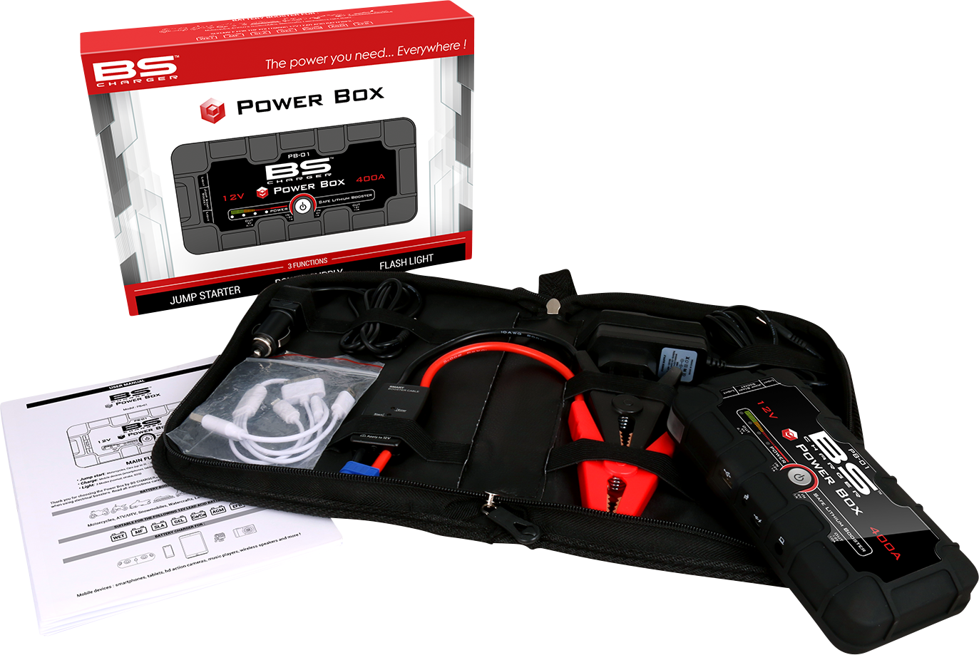 BS Battery PB-02 Booster Power Box Jump Starter 700556 600A/1200A Peak for Vehicles 2010-2024 Motorcycle & Car