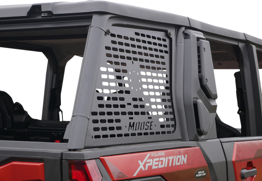 MOOSE OFFROAD 0521-2104 Heavy Duty Laser Cut Textured Black Powder Coated Aluminum Rear Side Window Tactical Molle Gear Storage Organizer Grid Panels Pair for Polaris Xpedition ADV Premium Ultimate UTV Side by Sides - Moto-House MX
