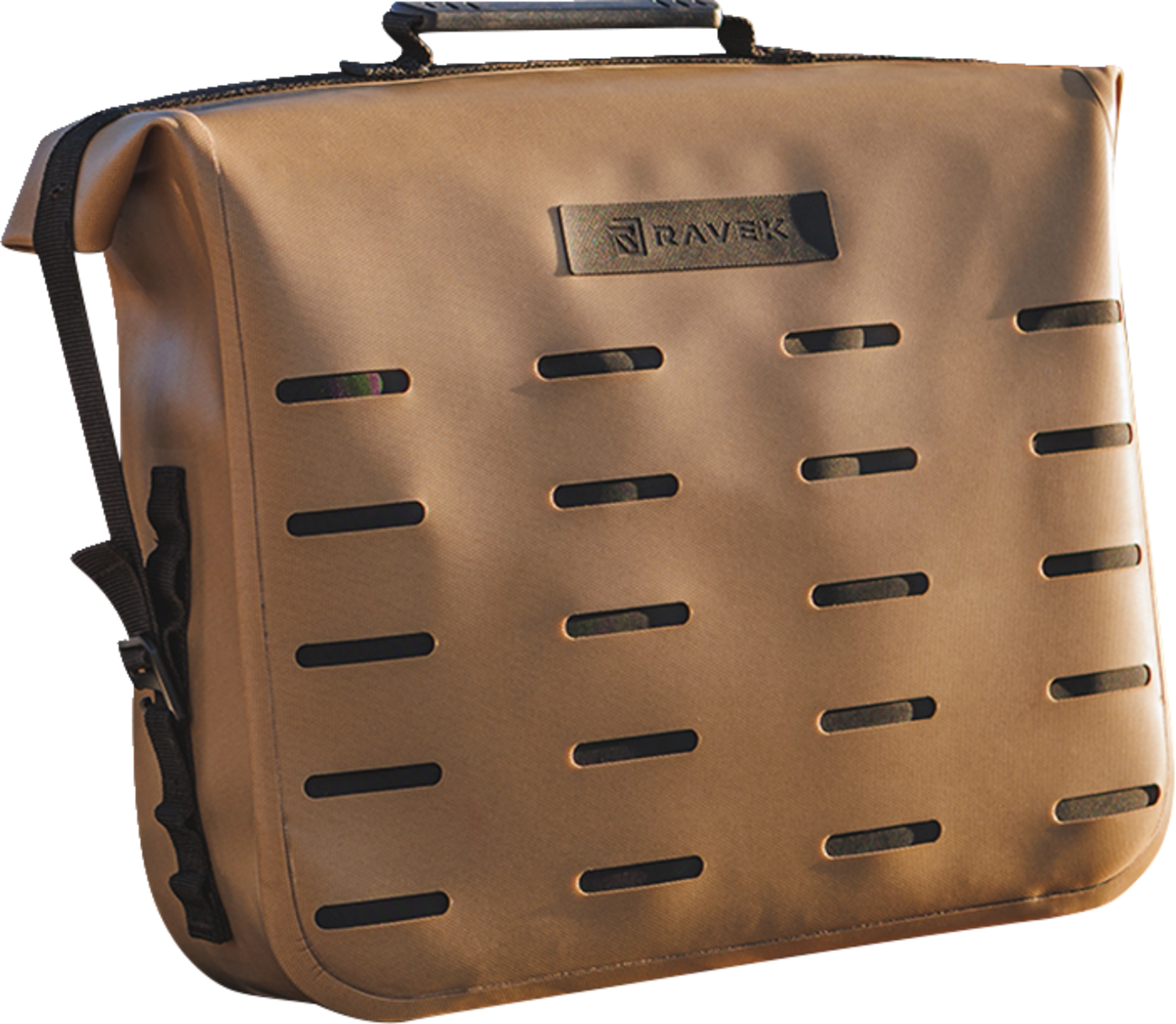 RAVEK 3540 0084 Large Heavy Duty Zipperless Waterproof Cargo Storage Bag Semi Rigid Desert Tan TPU Shell with Sonic Welded Seams and Custom Quick Attach Luggage Cinch Clips for UTV MOLLE Panels - Moto House MX