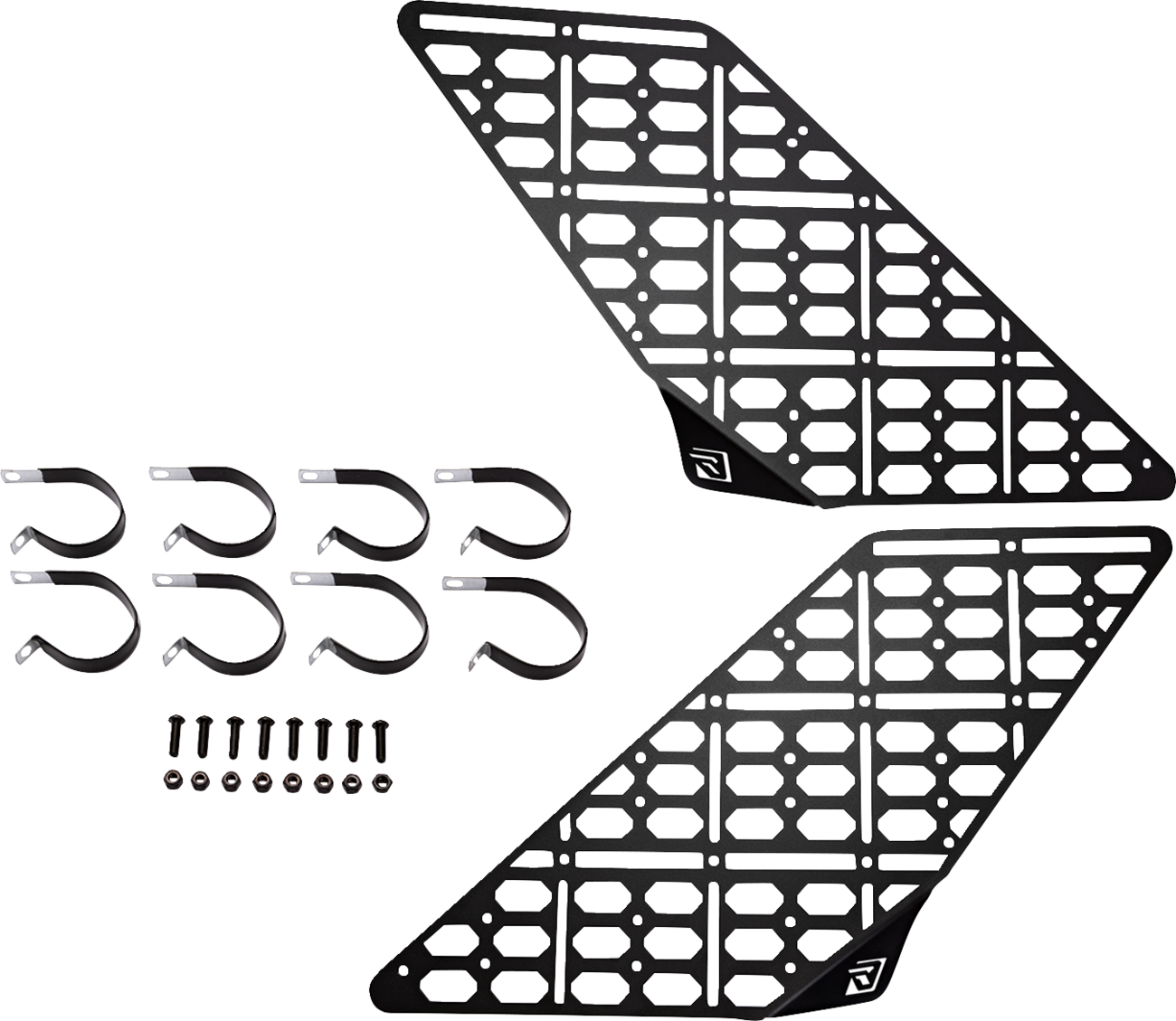 RAVEK 0521 2147 Heavy Duty Rear Steel Storage Panels Pair 120 Pound Load Capacity Black Powder Coated Modular Grid Plates with No Rattle Engineering Brackets for Polaris RZR XP 1000 Fitment - Moto House MX