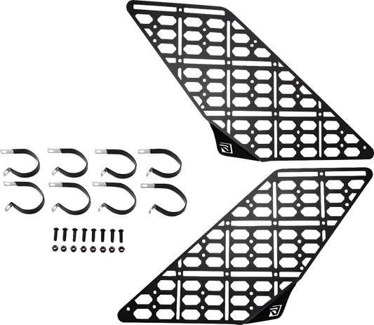 RAVEK 0521 2147 Heavy Duty Rear Steel Storage Panels Pair 120 Pound Load Capacity Black Powder Coated Modular Grid Plates with No Rattle Engineering Brackets for Polaris RZR XP 1000 Fitment - Moto House MX