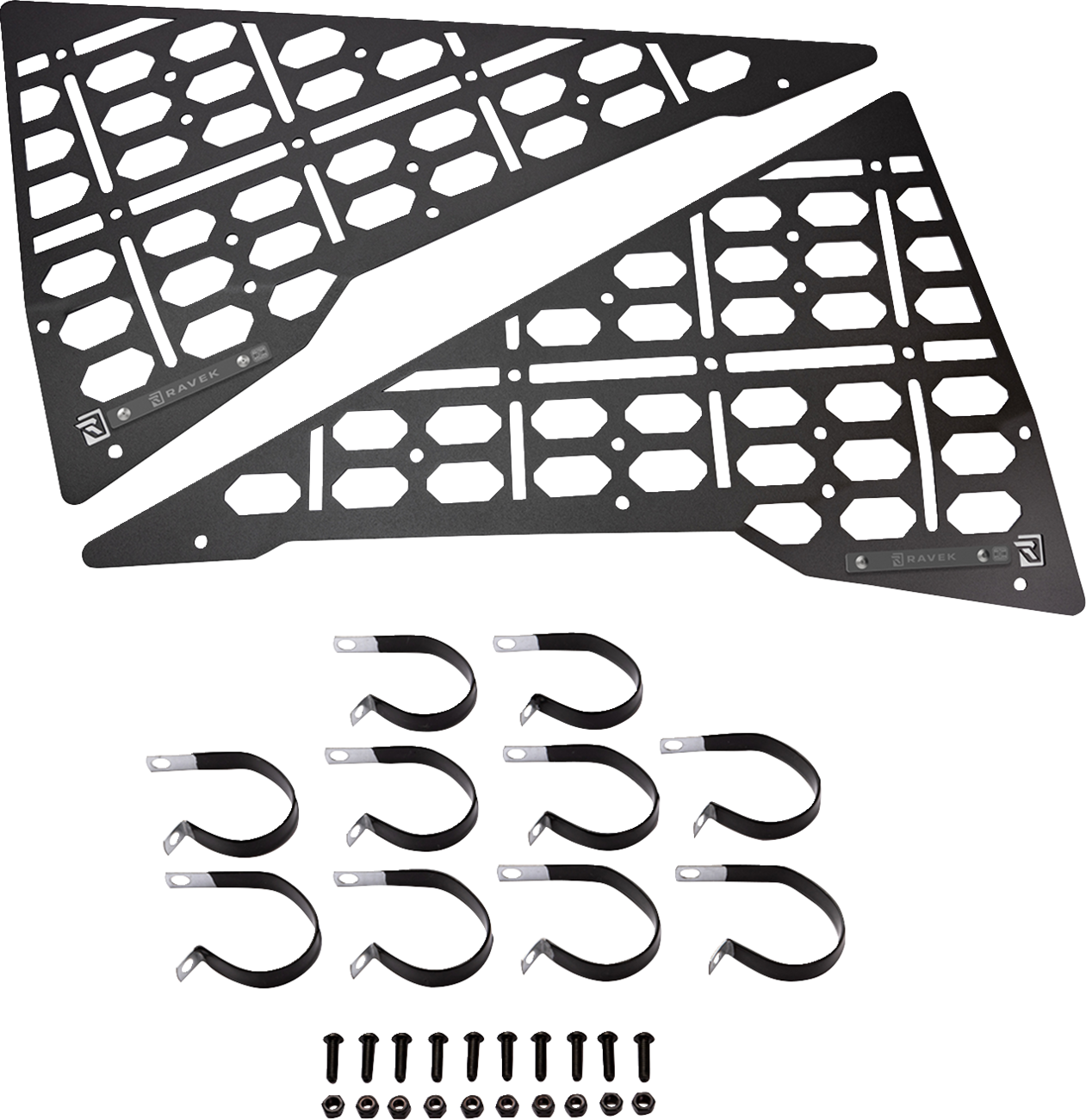 RAVEK 0521 2148 Heavy Duty Rear Steel Storage Panels Pair 120 Pound Load Capacity Black Powder Coated Modular Grid Plates with No Rattle Engineering Brackets for Polaris RZR XP 1000 Fitment - Moto House MX