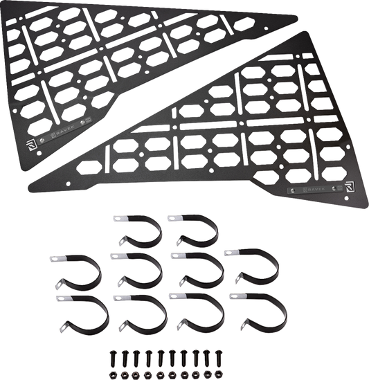 RAVEK 0521 2148 Heavy Duty Rear Steel Storage Panels Pair 120 Pound Load Capacity Black Powder Coated Modular Grid Plates with No Rattle Engineering Brackets for Polaris RZR XP 1000 Fitment - Moto House MX