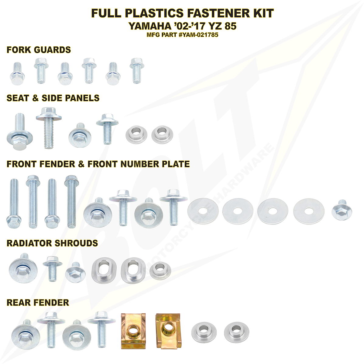 BOLT YAM-021785 Body Work Fastener Kit for Yamaha YZ85 2002-2021