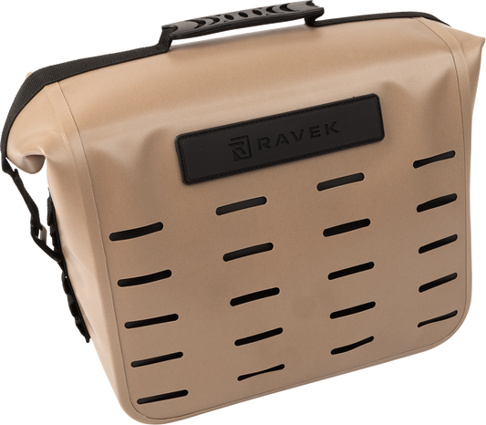 RAVEK 3540 0087 Large Heavy Duty Zipperless Waterproof Cargo Storage Bag Semi Rigid Desert Tan TPU Shell with Sonic Welded Seams and Custom Quick Attach Luggage Cinch Clips for UTV MOLLE Panels - Moto House MX