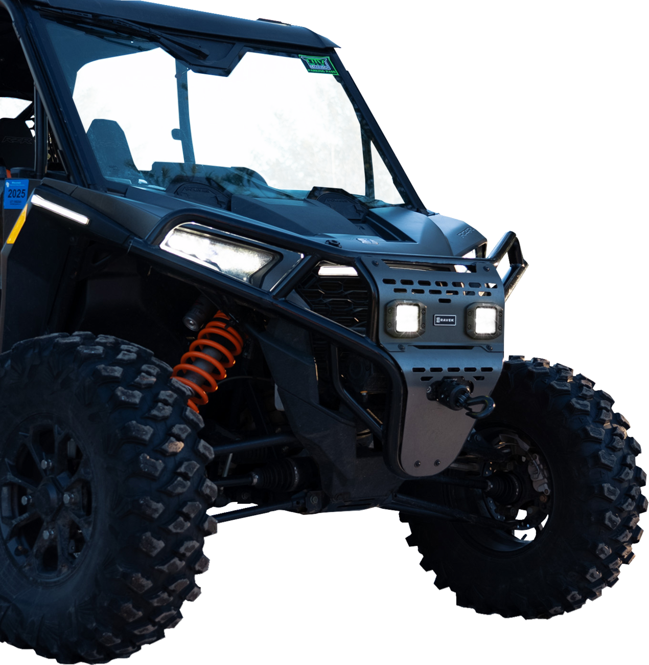 RAVEK 64-317BKL 2014-22 Polaris RZR Front Bumper Skid Plate White Lights