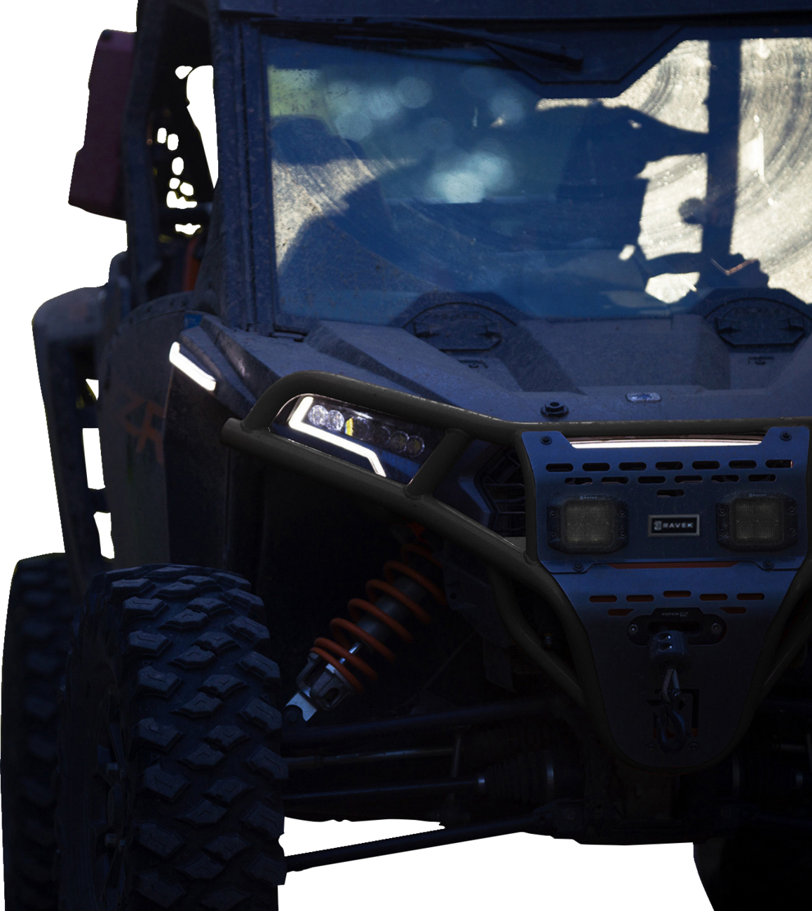 RAVEK 64-317BKL 2014-22 Polaris RZR Front Bumper Skid Plate White Lights