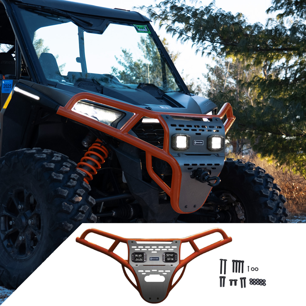 RAVEK 64-317ORL 2020-24 Polaris RZR Front Bumper Skid Plate White Lights