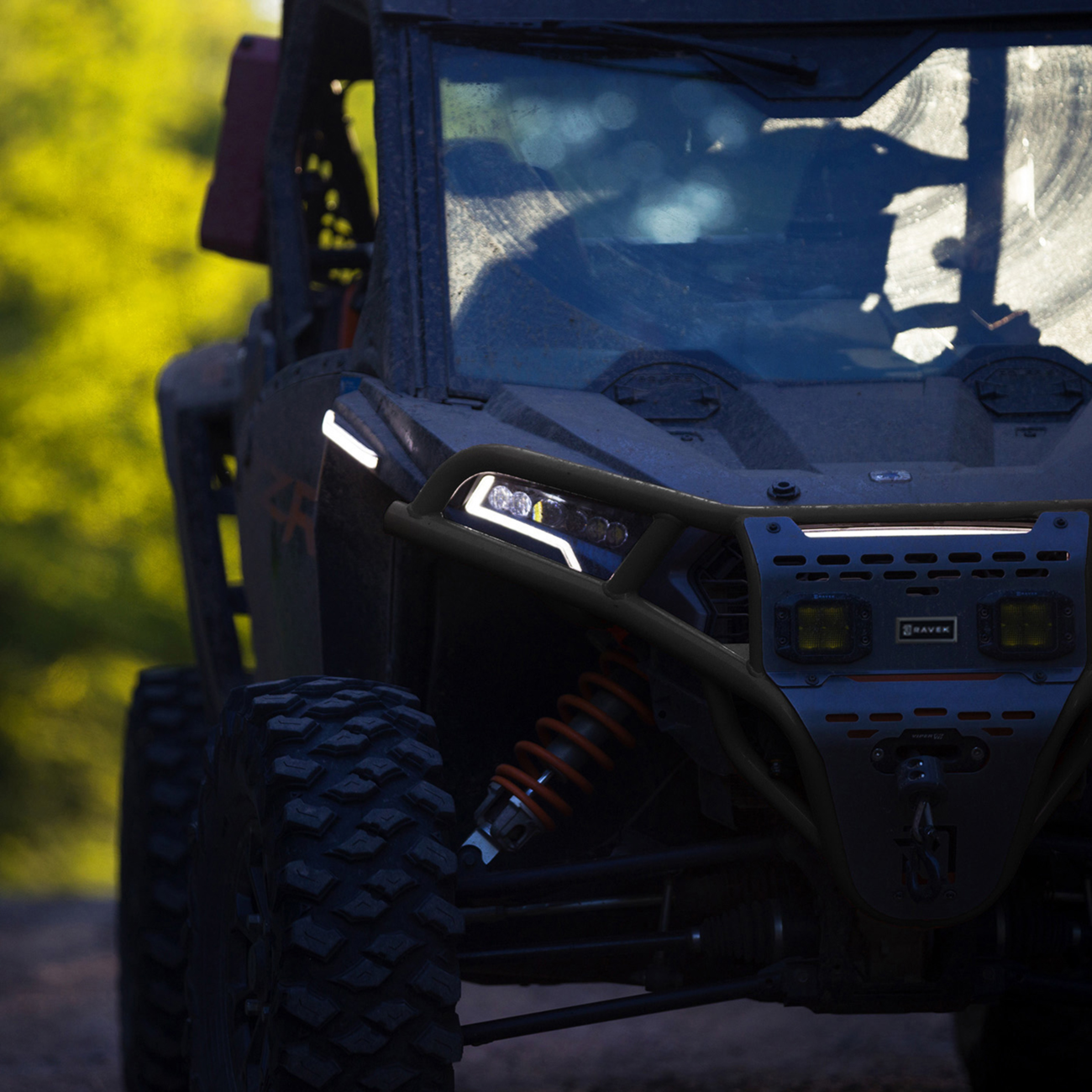 RAVEK 64-317BKLA 2014-22 Polaris RZR Front Bumper Skid Plate Amber Lights