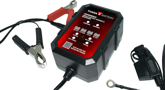 Yuasa YUA900MACH Automatic Battery Charger Maintainer 900mA for Lead-Acid AGM Gel and Lithium Batteries - Moto-House MX