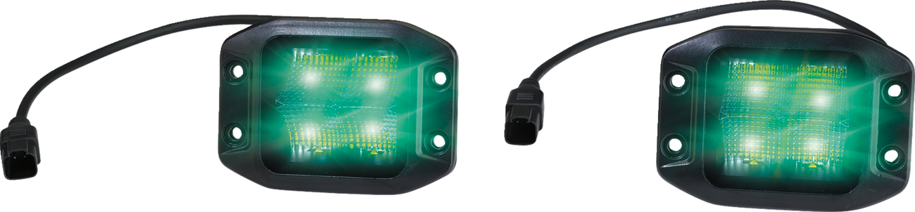 MOOSE OFFROAD 2001-3021 Pair of Green Flush Mount High-Intensity 40W LED Light Pods with Osram Chips, 4950 Lumens, IP67 Waterproof, and Full Wiring Harness with Lighted Rocker Switch for UTV and Off-Road Vehicle Customization - Moto-House MX