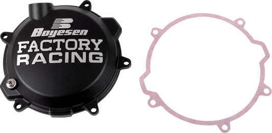 Boyesen CC-41CB Factory Racing clutch cover in powder-coated black finish for KTM and Husqvarna 125 and 150cc dirt bikes