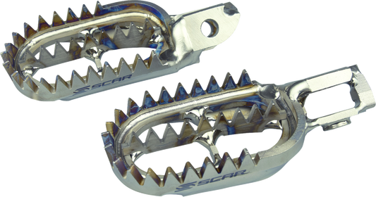 Scar Racing S5518 Gripper Titanium Foot Pegs Silver KTM Husqvarna Gas Gas - Moto-House MX