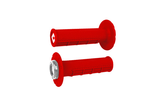 ODI J33HWR-S Half Waffle v2.1 Lock-On Grips Bright Red Silver - Moto-House MX
