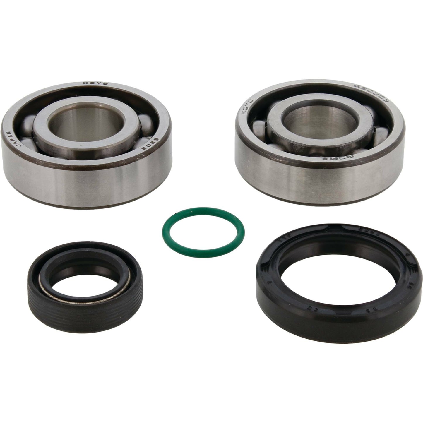 All Balls 24-1131 Crank Bearing Kit with precision Koyo and Nachi Japanese bearings and high-quality crankshaft seals for 2024-2026 KTM, Husqvarna, and Gas-Gas 50cc models.