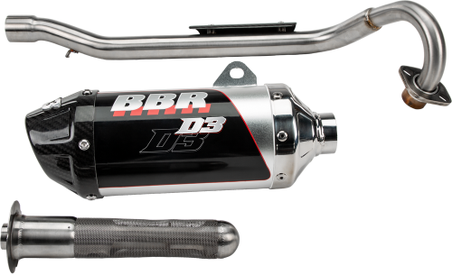 BBR D3 Exhaust Stainless Steel Full Systems Carbon Fiber End Cap, and Heat Sheild - 240-HXR-5031 - 2000-2021 Honda CRF50F, XR50R | Moto-House MX