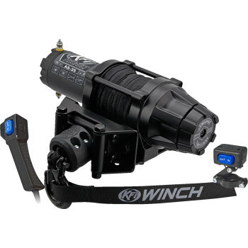 KFI AS-35 Assault Series 3500 lb Winch with Synthetic Rope and Black/Silver Finish.