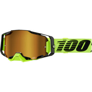100% Armega Motocross Goggles - 50005-00032 - Neon Yellow - Gold Mirror | Moto-House MX 