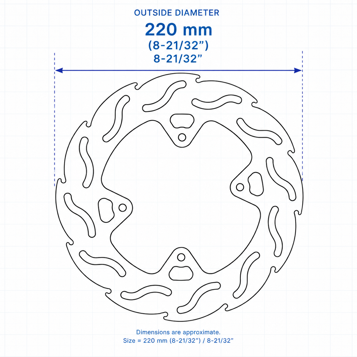 Moto-Master 110231 Flame Series 220mm premium stainless steel fixed one-piece front brake rotor for 1996-2025 Honda CR80, CR85R, and CRF150R motocross bikes.
