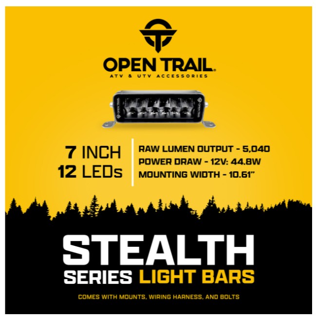 Open Trail Stealth series blacked-out LED light bar with Osram LEDs and mounting kit 12-9063.