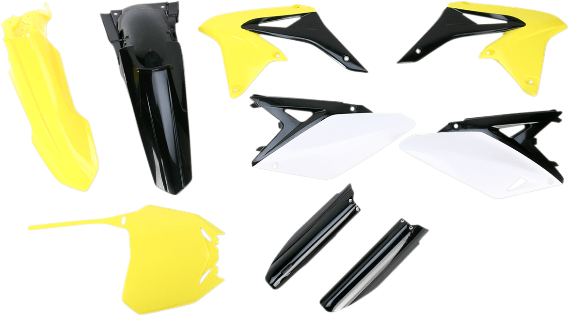 Acerbis 2198033914 Full Body Replacement Plastic Kit in OEM Suzuki Yellow, Black, and White for Suzuki RMZ250