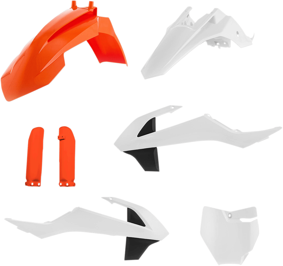 Acerbis 2449605569 Full Replacement Plastic Kit in OEM Orange, White, and Black for 2016-2018 KTM 65 SX motorcycles