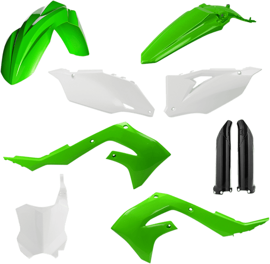 Acerbis 2736296345 Full Replacement Plastic Kit in Green, White, and Black for 2019-2024 Kawasaki KX250 and KX450 motorcycles