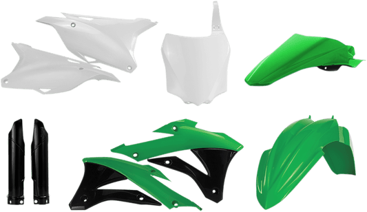 Acerbis 2374115135 Full Replacement Plastic Kit in Green, White, and Black for 2014-2021 Kawasaki KX85 and KX100 motorcycles