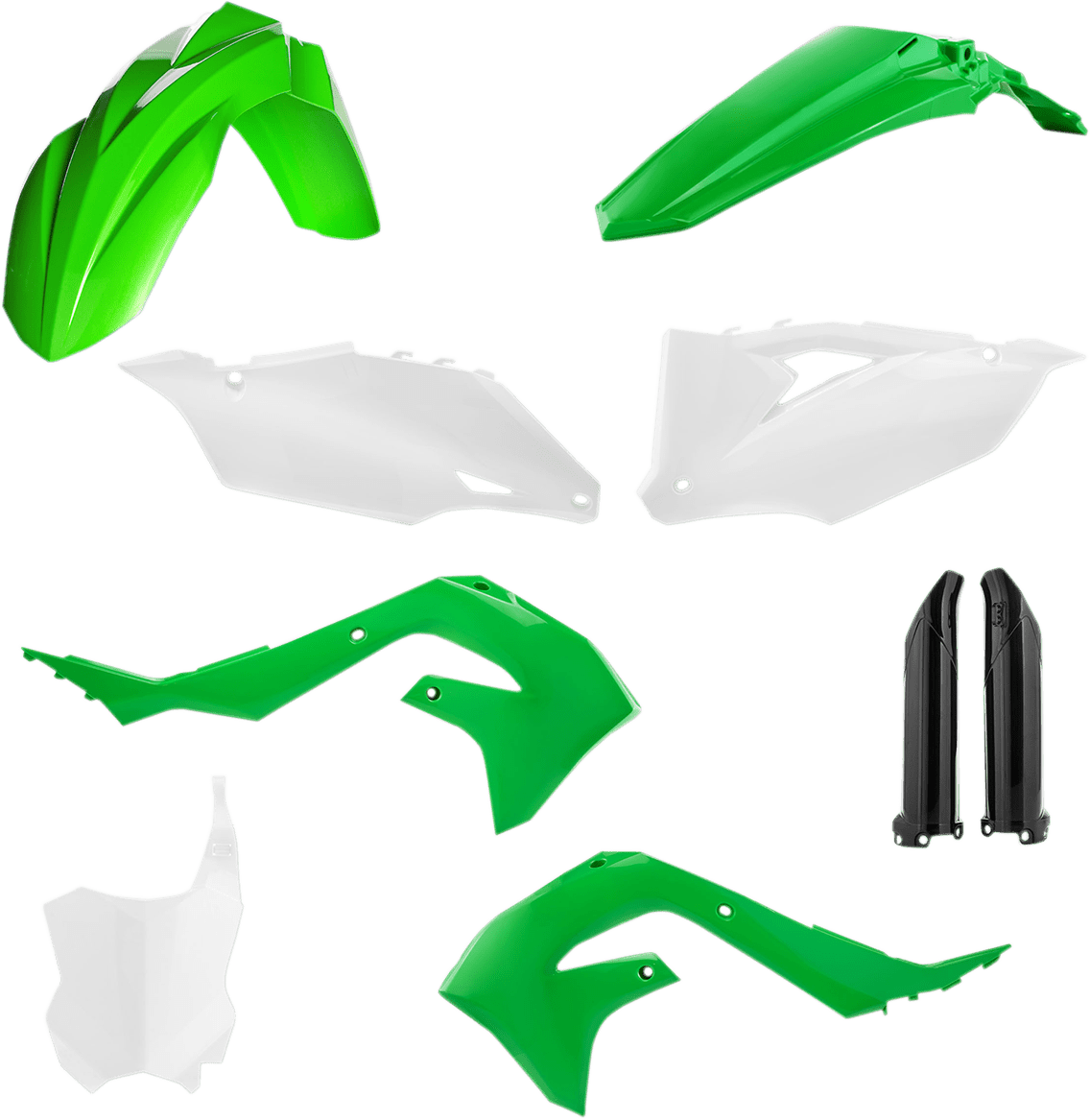Acerbis 2736296812 Full Body Replacement Plastic Kit in Green, White, and Black for 2019-2024 Kawasaki KX250 and KX450 motorcycles