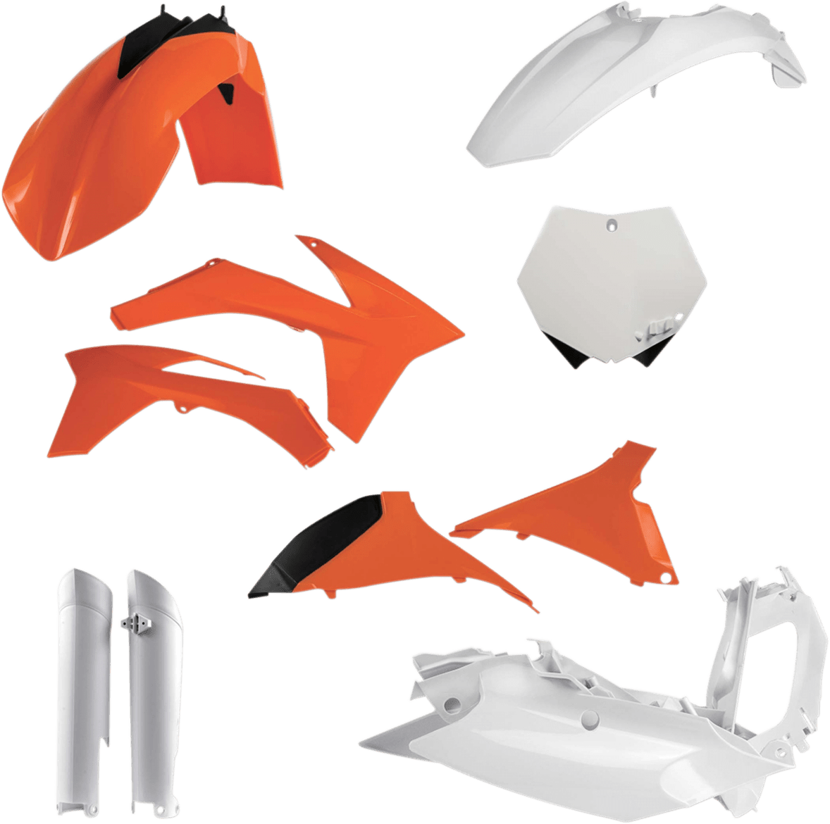 Acerbis 2205283593 Full Replacement Plastic Kit in KTM Orange, White, and Black for 2011-2012 KTM SX and XC motorcycles